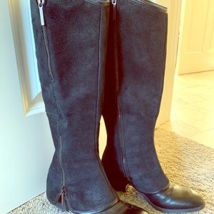 Knee high suede and leather boots